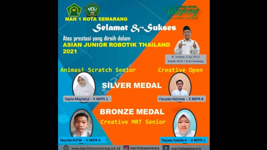 Internasional MAN 1 Kota Semarang Raih Tiga Medali Asian Junior Robotik Thailand 2021 MAN 1 Kota Semarang Raih Tiga Medali Asian Junior Robotik Thailand 2021